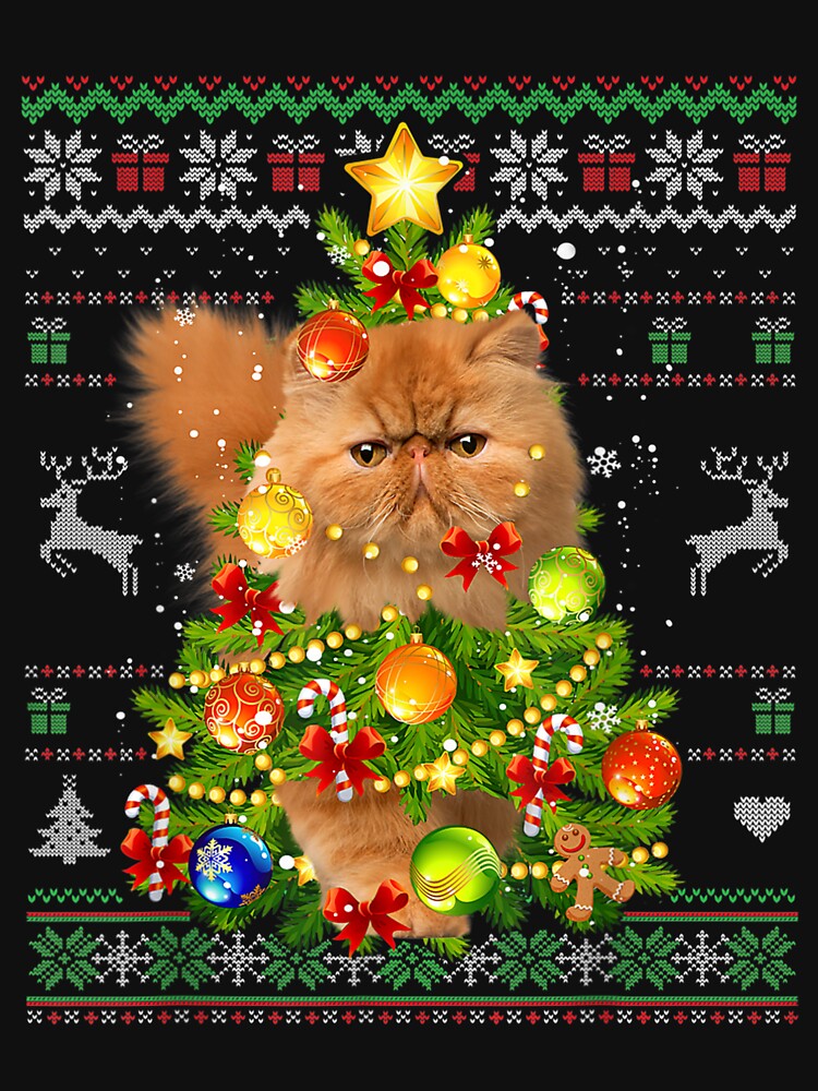 Persian Cat Christmas Tree Lights Ornament Ugly Sweater Cats by 77tara