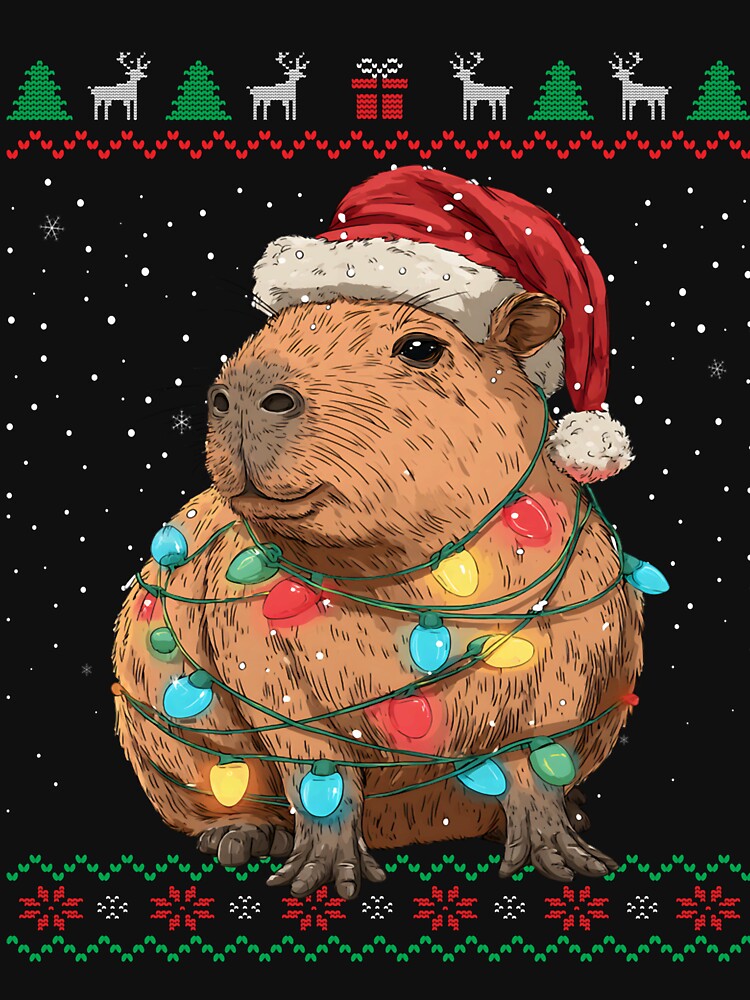 Cute Capybara Ugly Christmas Lights Animal Sweater by clarabersetart