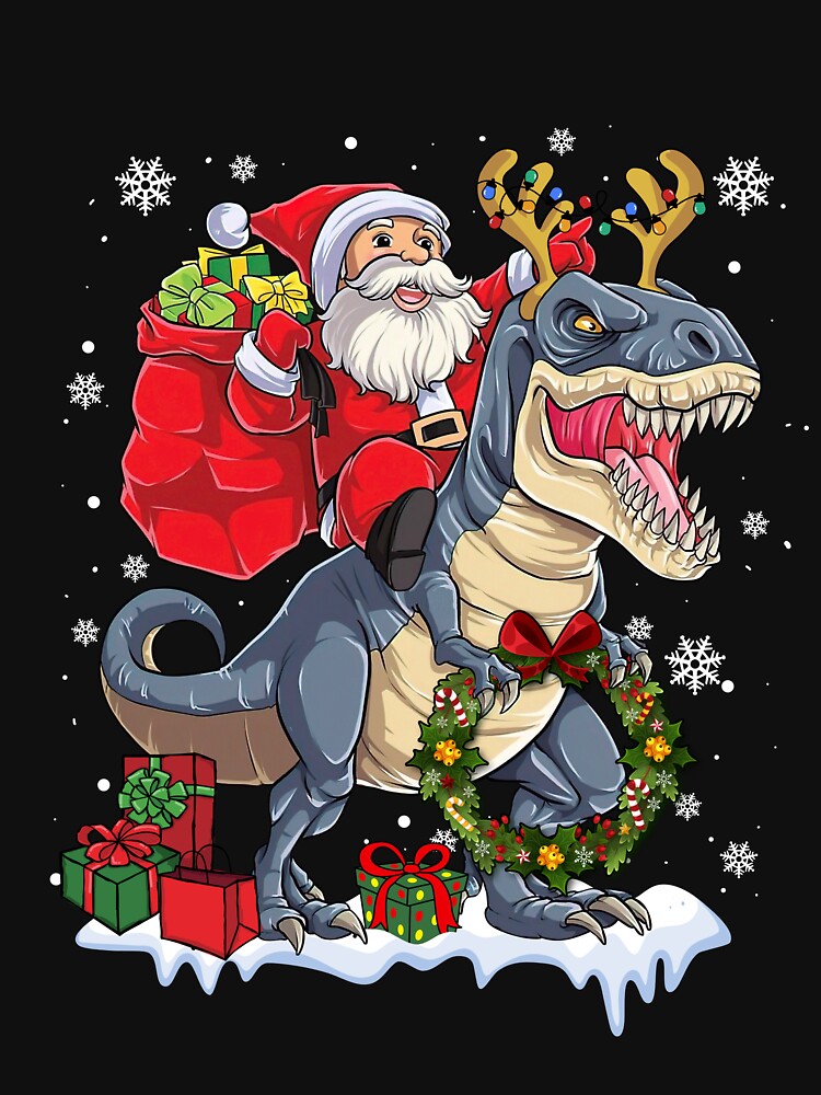Funny Santa Riding Dinosaur Reindeer Christmas For Little Boys Kids Toddlers by KennediWitting