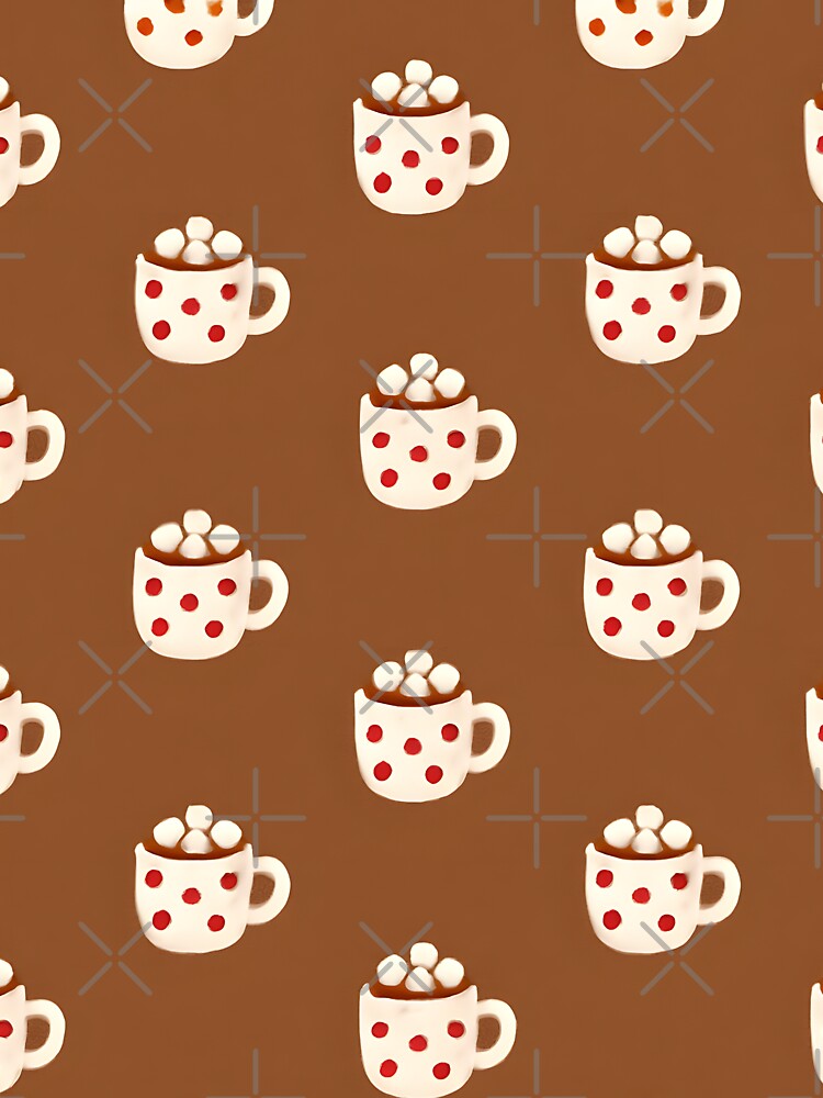 Hot Chocolate Mugs with Marshmallows on Brown Christmas Background by SassyArtistry
