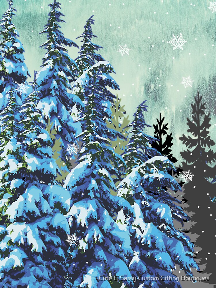 Winter Solstice Snowflakes Pine Trees in Snow by Cute & Sassy Custom Gifting Boutiques