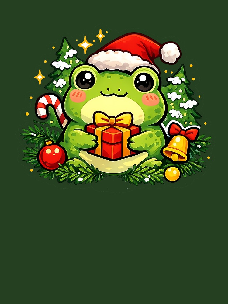 Cute Christmas Frog Holding Gift – Kawaii Holiday Frog Sticker by NeonKawaiiCo