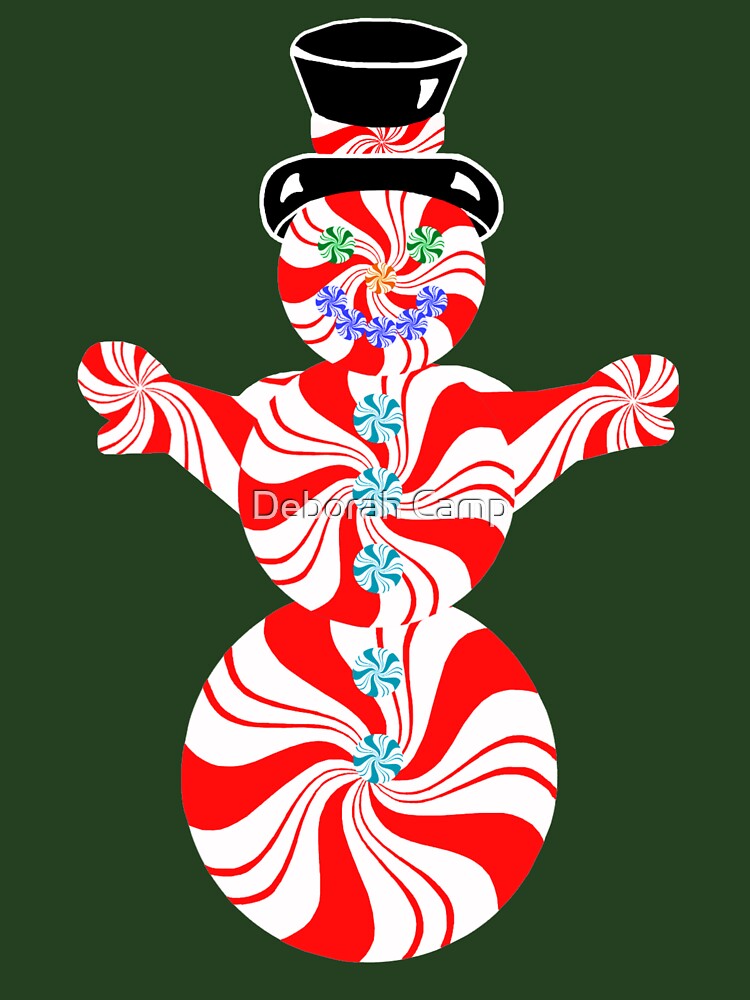 Red and White Striped Peppermint Christmas Snowman by Deborah Camp