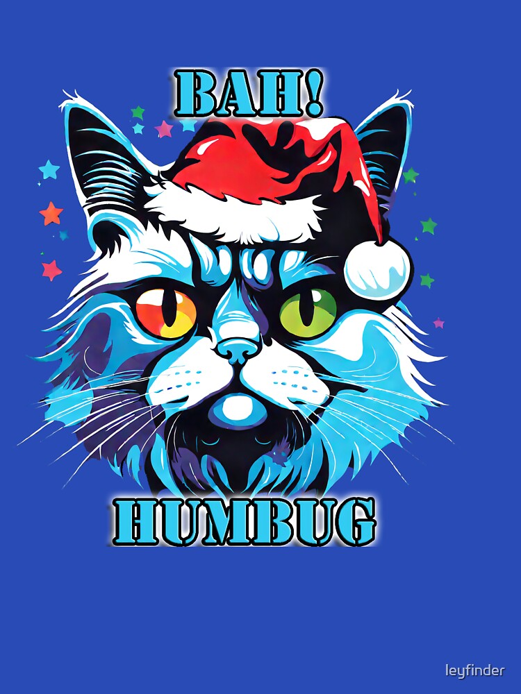 Bah! Humbug. Blue Santa Cat  Christmas Holiday by leyfinder