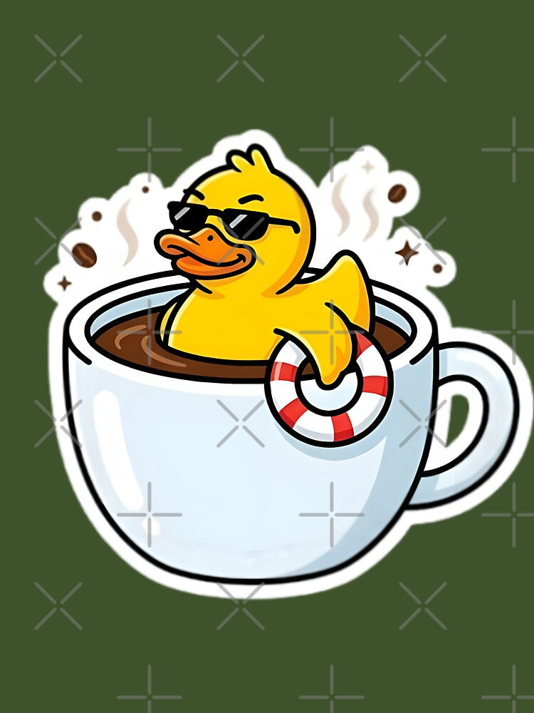 Coffee Duck - Confident Duck in Mug with Lifebuoy Sticker by WowDezign