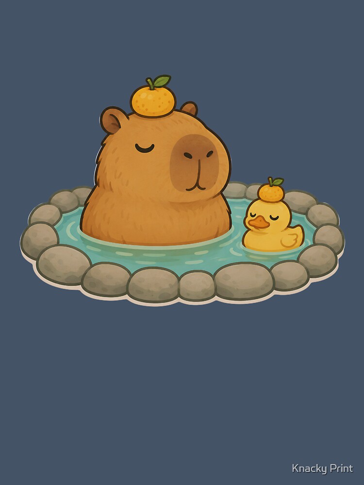 Cute Capybara Onsen with Yuzu - Kawaii Hot Spring Duck by Knacky Print