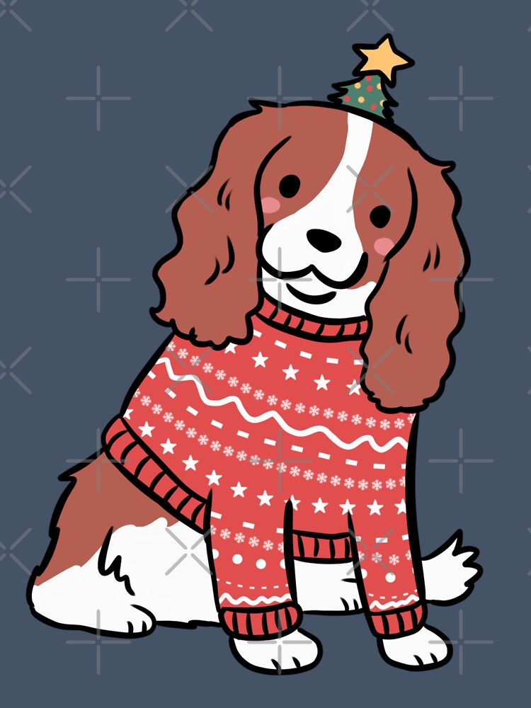 Cute christmas Cavalier King Charles Spaniel dog illustration by Yarafantasyart