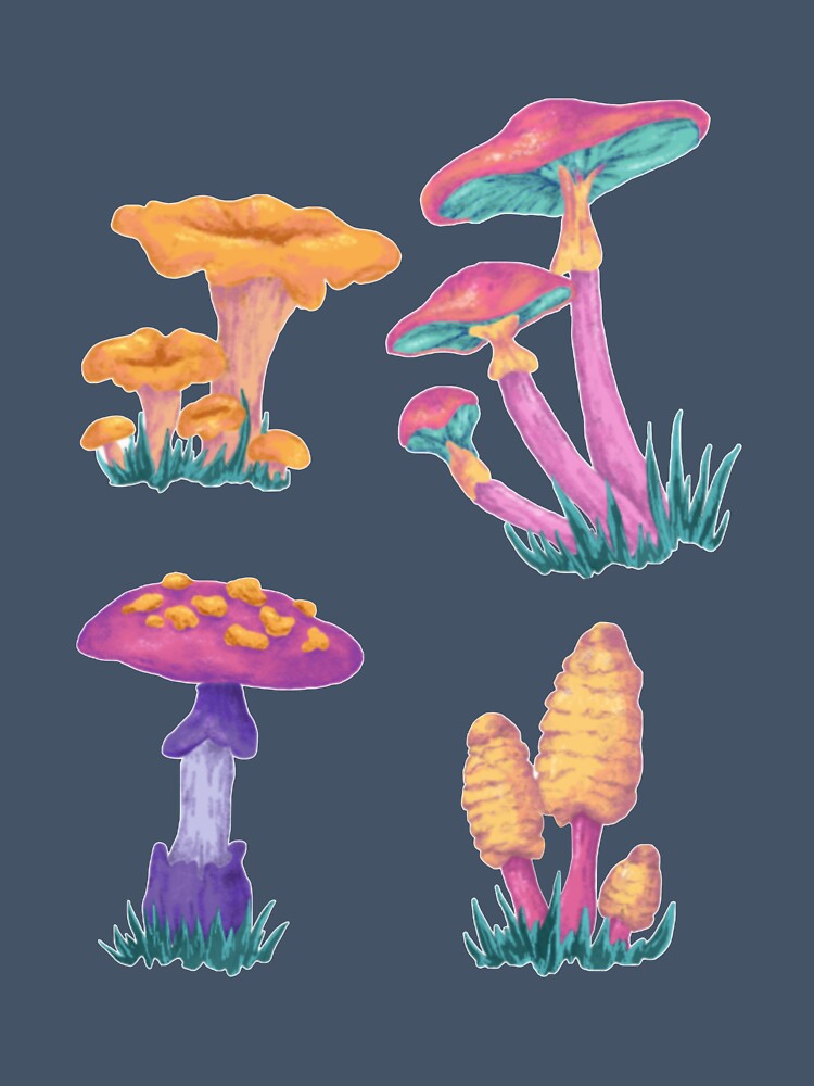 Vintage Colorful Mushrooms - Hippie Art by Arcane Orchid