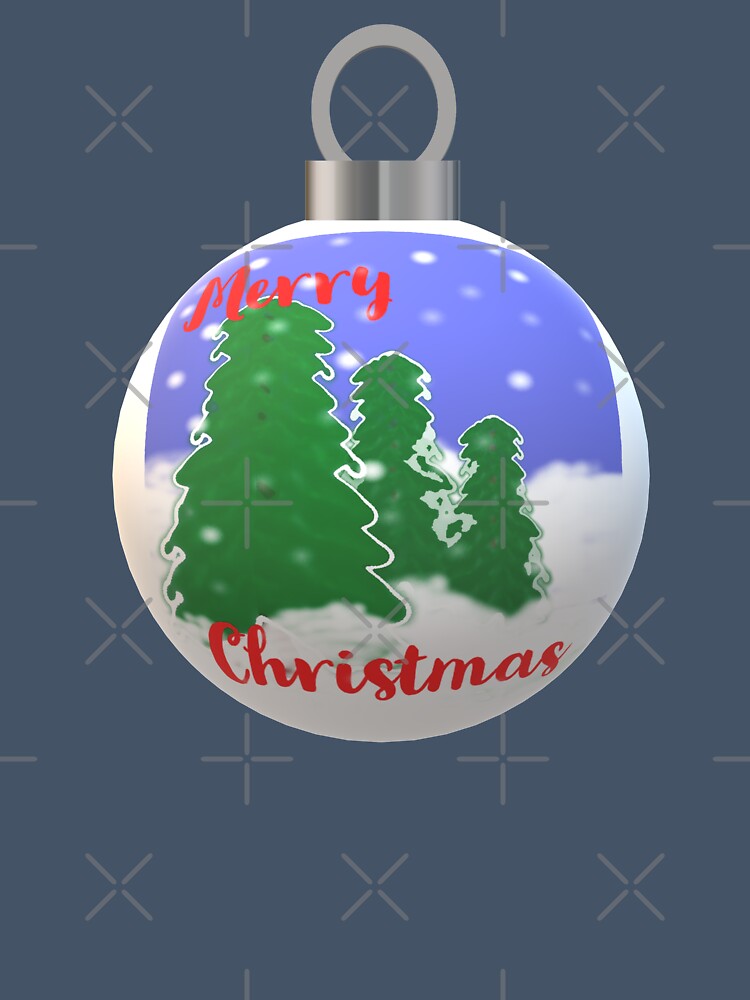 Christmas Ornament with Merry Christmas, Evergreen Trees and Snowflakes by ArtByLM