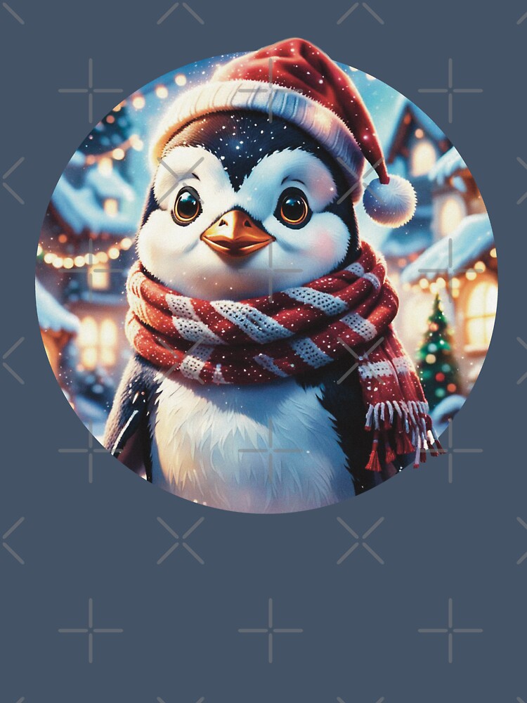 Cute Christmas Penguin in Santa Hat and Scarf – Holiday Winter Scene by Iras-Art-Corner