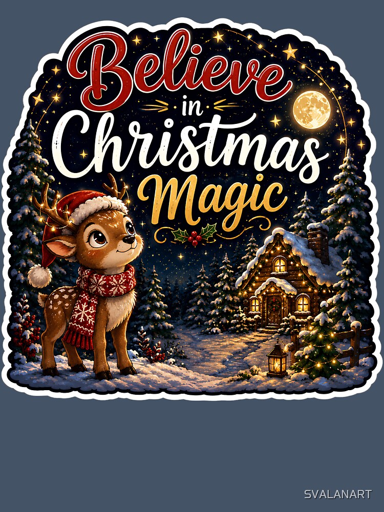 Believe in Christmas Magic – Cute Reindeer Winter Christmas Design by SVALANART