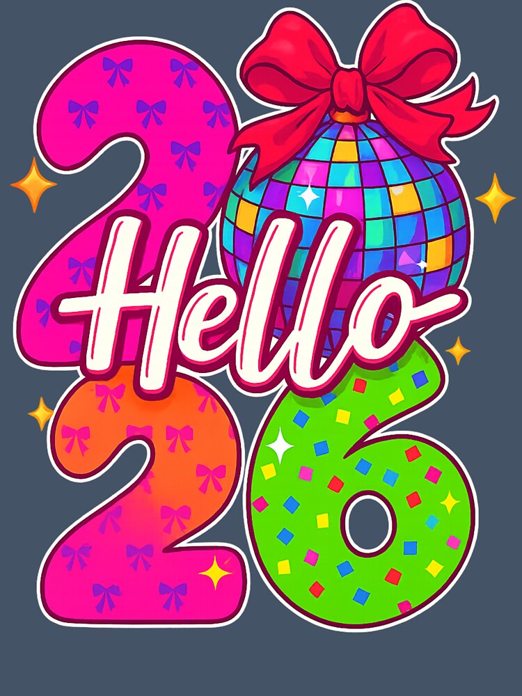 Hello 2026 New Year Disco Ball Coquette Bows Party by DigitalMomy