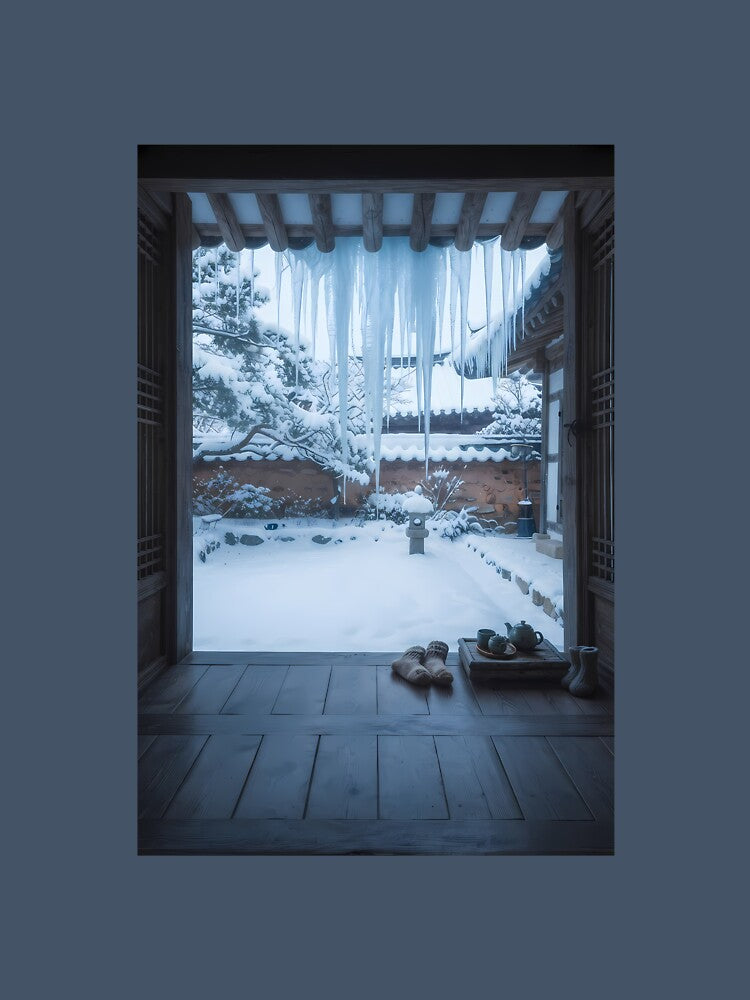 Winter Silent Snowscape & Icicles over a Traditional Hanok: A Cozy Moment on the Daecheongmaru by SOOstudio73