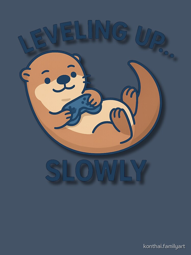 Leveling Up Slowly – Cute Cartoon Otter Playing Video Games Illustration by konthai.familyart