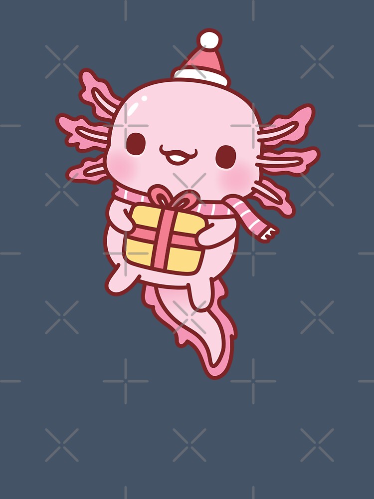 Cute Axolotl With Christmas Santa Hat Scarf And Present by rustydoodle