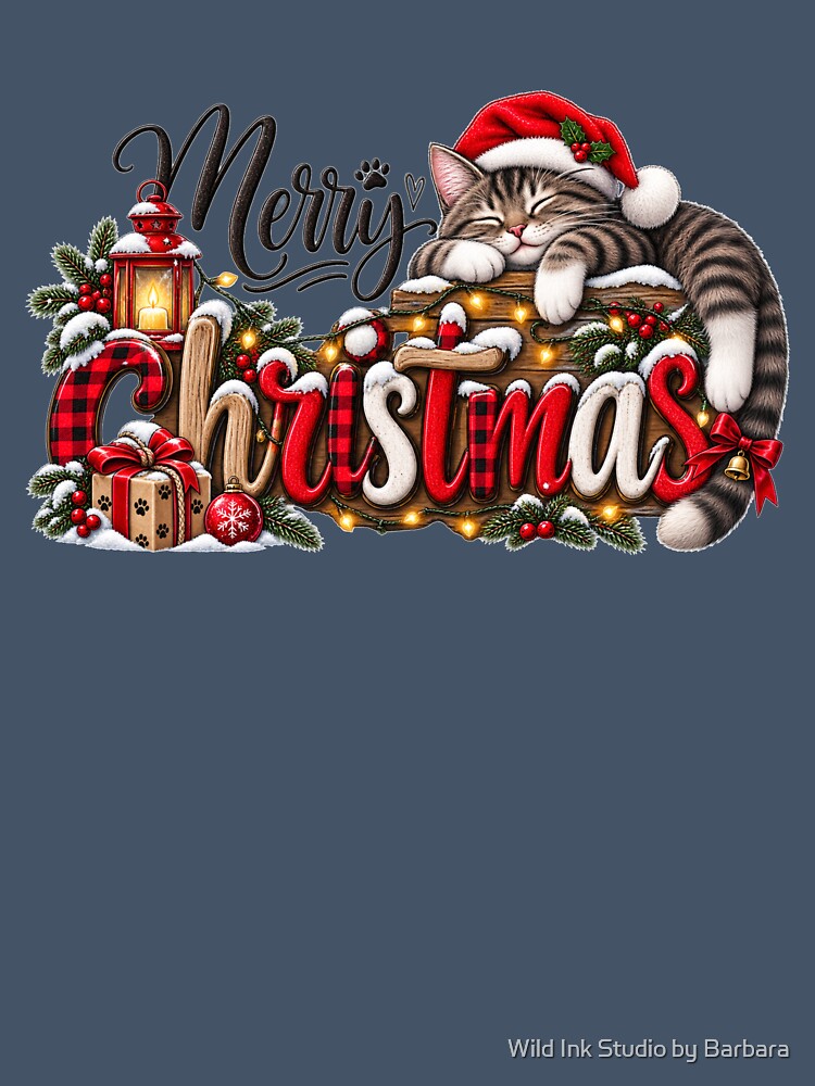 Sleeping Christmas Cat Cozy Holiday Design by Wild Ink Studio by Barbara