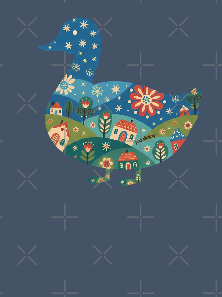 Duck Silhouette with Starry Hills – Scandinavian Folk Art by heidiannemorris © by FOLK ART FUSION