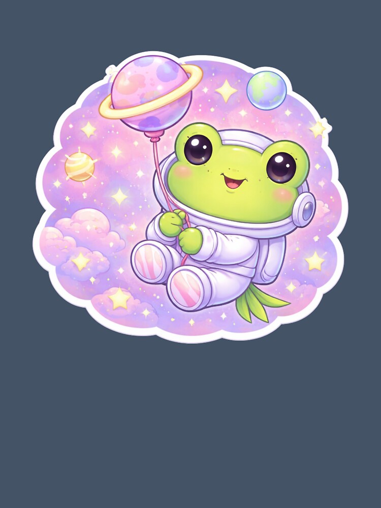 Kawaii Frog Holding Planet Balloon – Cute Space Frog by p-frosty-design
