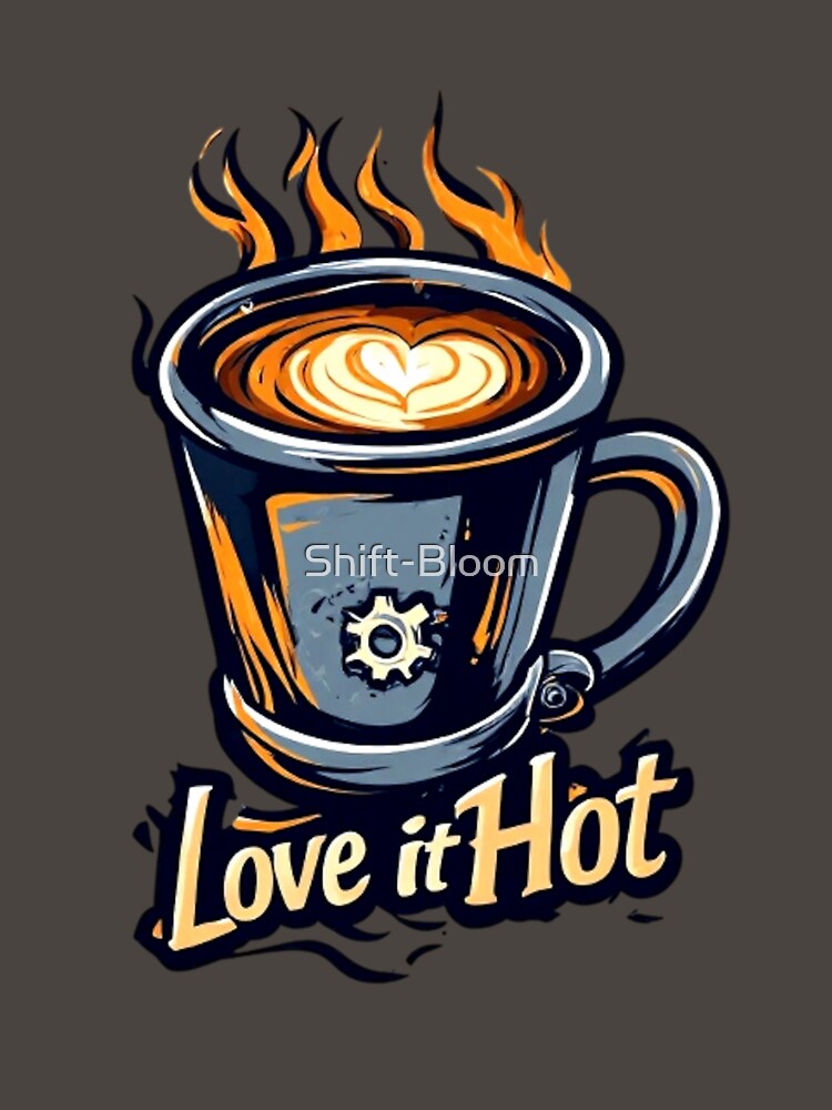 Love It Hot Coffee Logo | Mechanical Steam Gears Flame Cup Barista Design 03 by Shift-Bloom