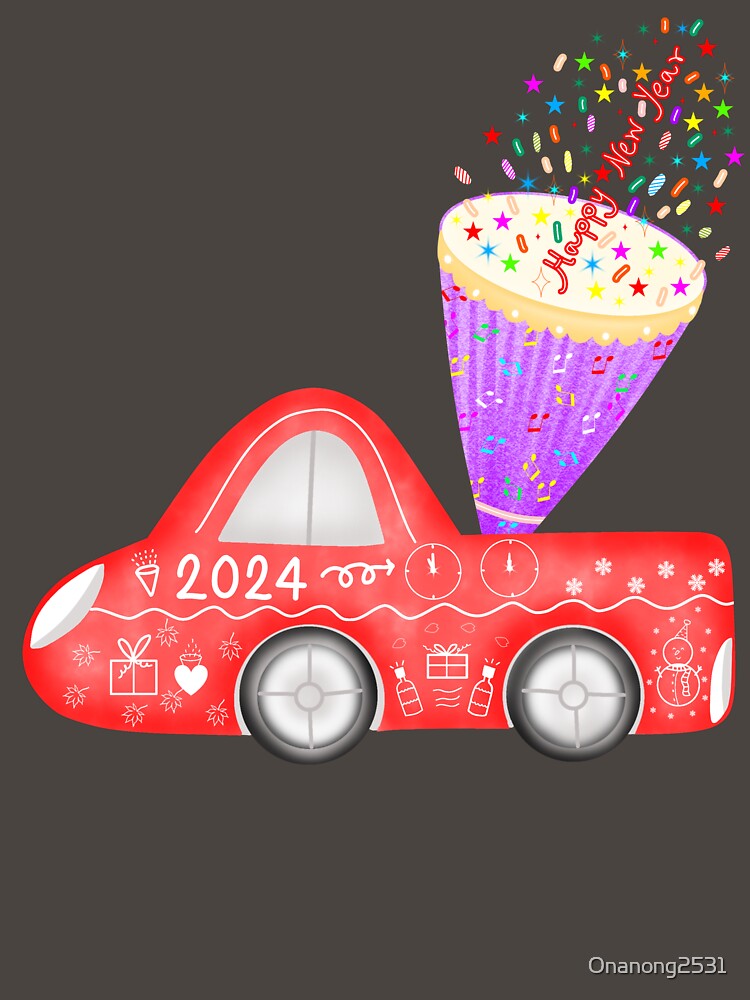 Happy new year 2024 cute car. by Onanong2531