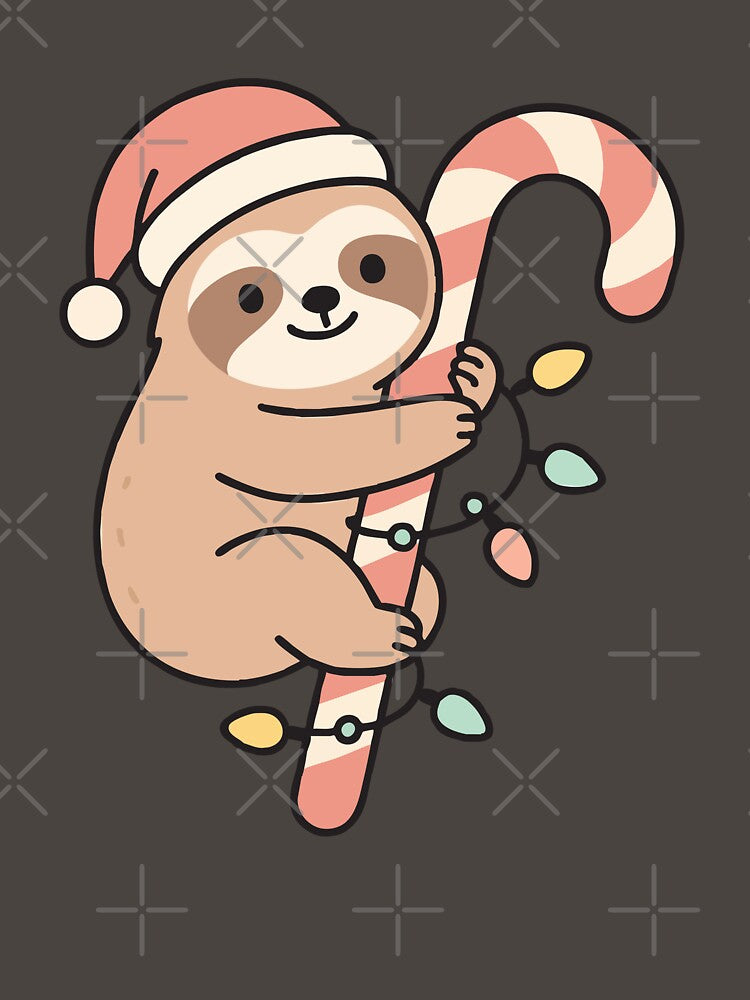 Cute Christmas Sloth with Candy Cane – Funny Holiday Animal Design by graphicnew