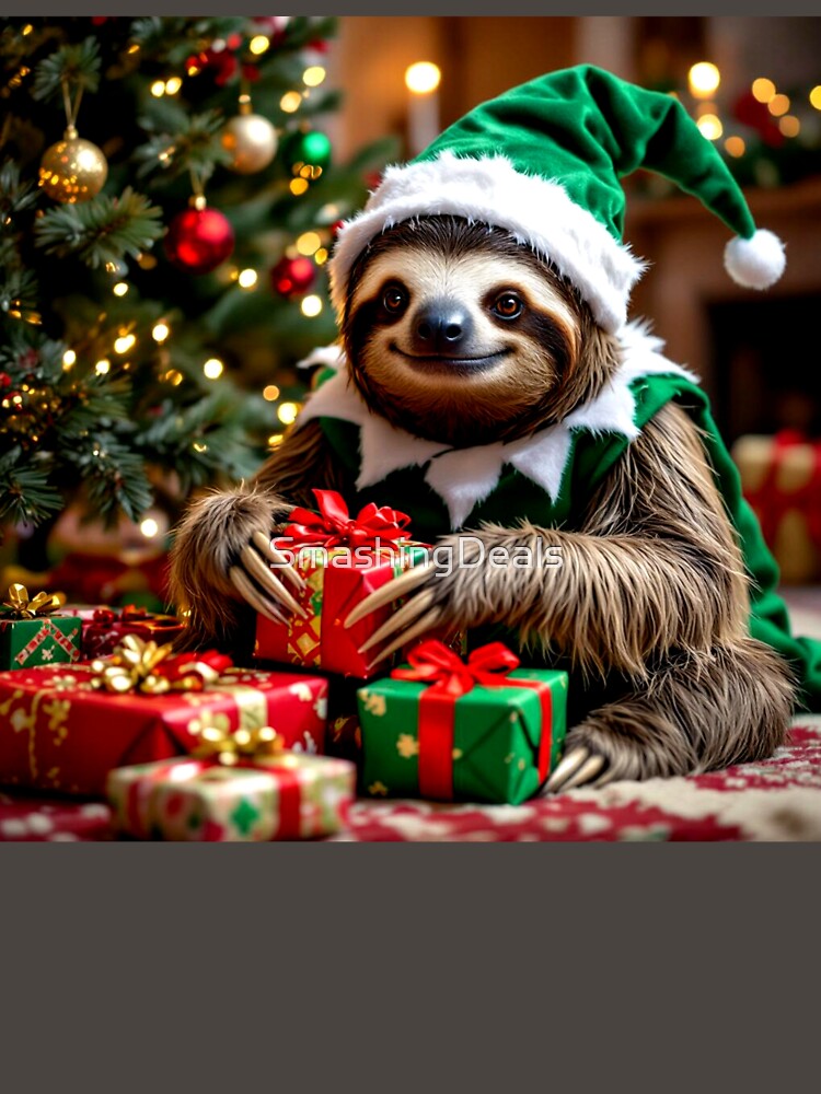 happy sloth christmas elf colorful gifts design by SmashingDeals