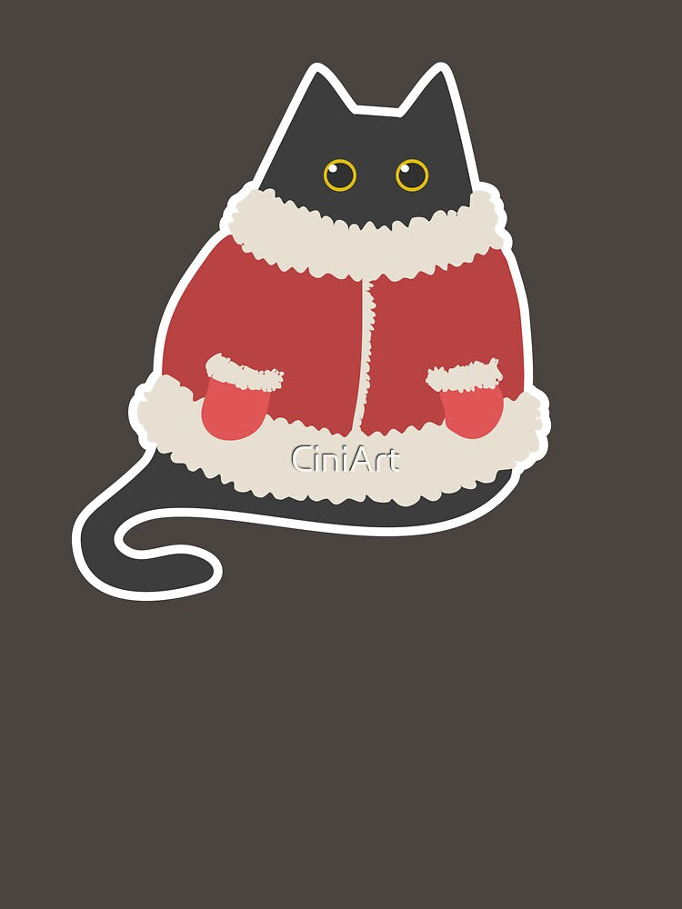 Cute chubby black santa cat for Christmas by CiniArt