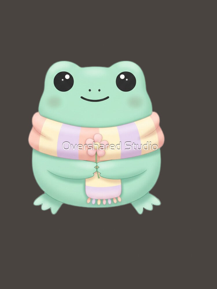 Chubby Frog with Pastel Scarf | Kawaii Cottagecore Frog by Overshared Studio