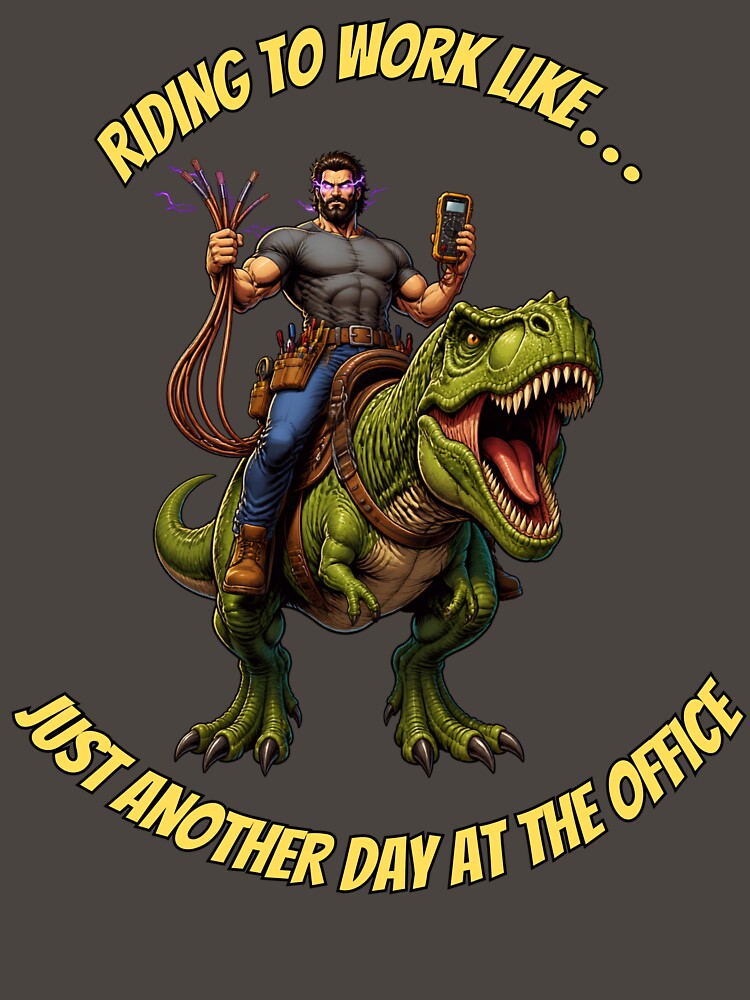Funny Electrician Riding T-Rex To Work - Sparky Gift for Men by UTkiKK