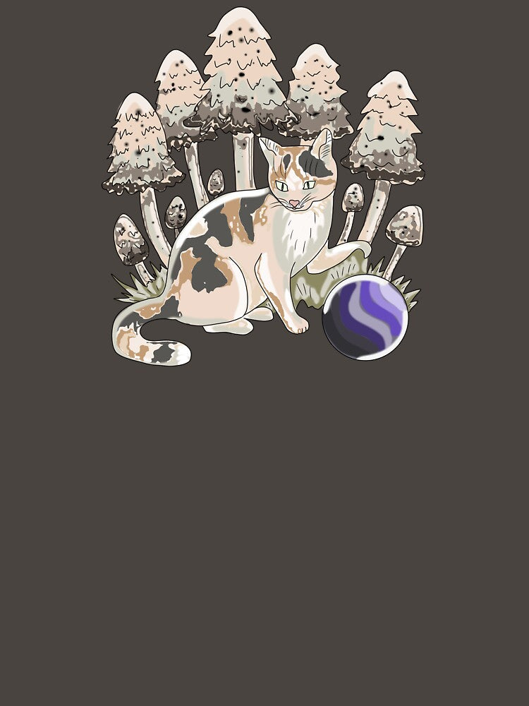 Calico Cat in Mushroom Forest Cottagecore Aesthetic Art by LeshanArt