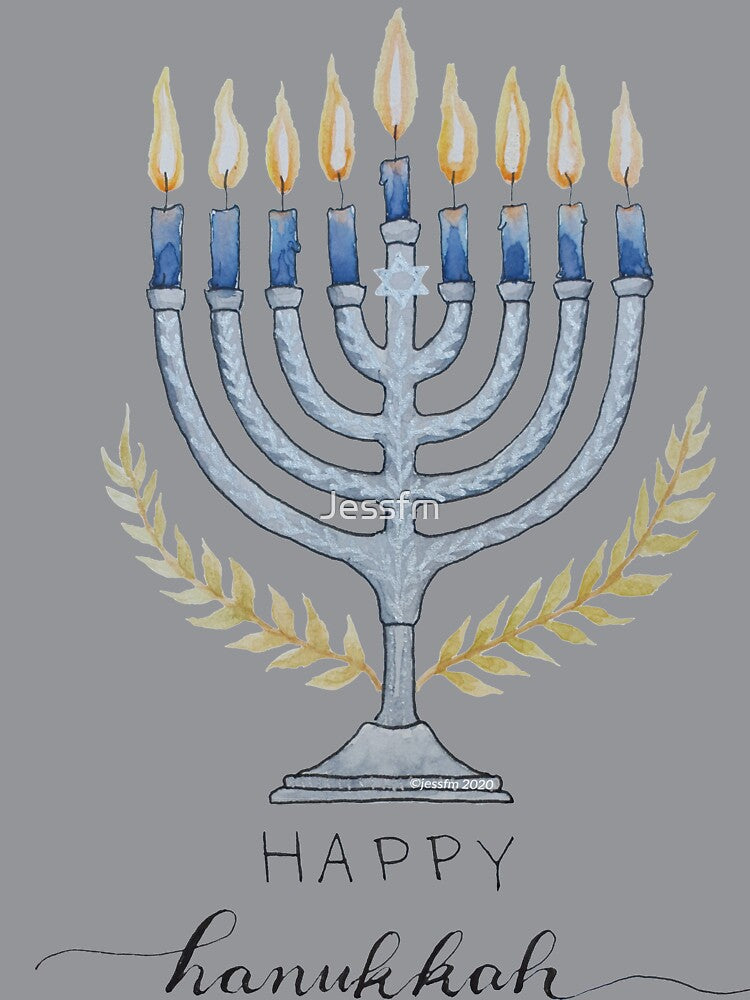 Watercolor Happy Hanukkah Menorah by Jessfm