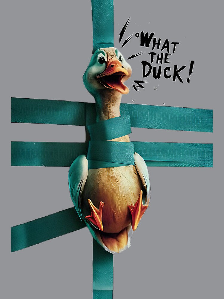 "what the duck", FUNNY  illustration, photo, painting, cinematic, poster by AdesignTEE