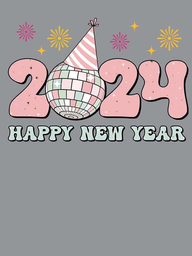 Pink Happy New Year 2024 Disco Ball by ArtMeetsPizza