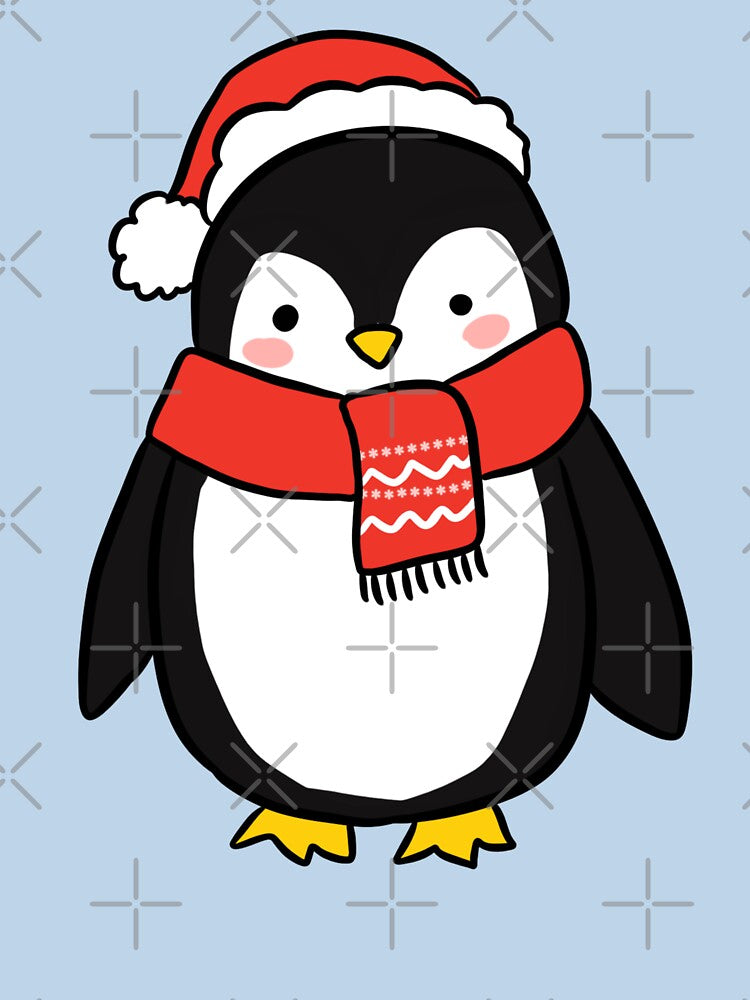 Cute christmas penguin wearing a scarf by Yarafantasyart