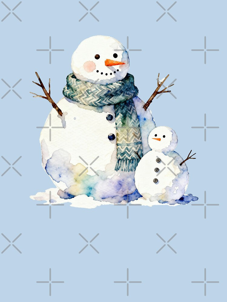 Cute Snowman and Little Snowman | Watercolor Winter Christmas Art by Creatory.studio