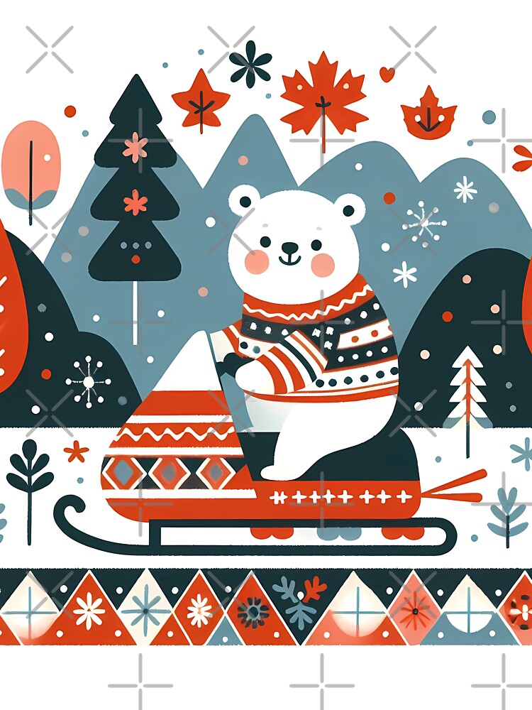 Whimsical Polar Bear Snowmobile Ride - Scandinavian Folk Art by heidiannemorris © by FOLK ART FUSION