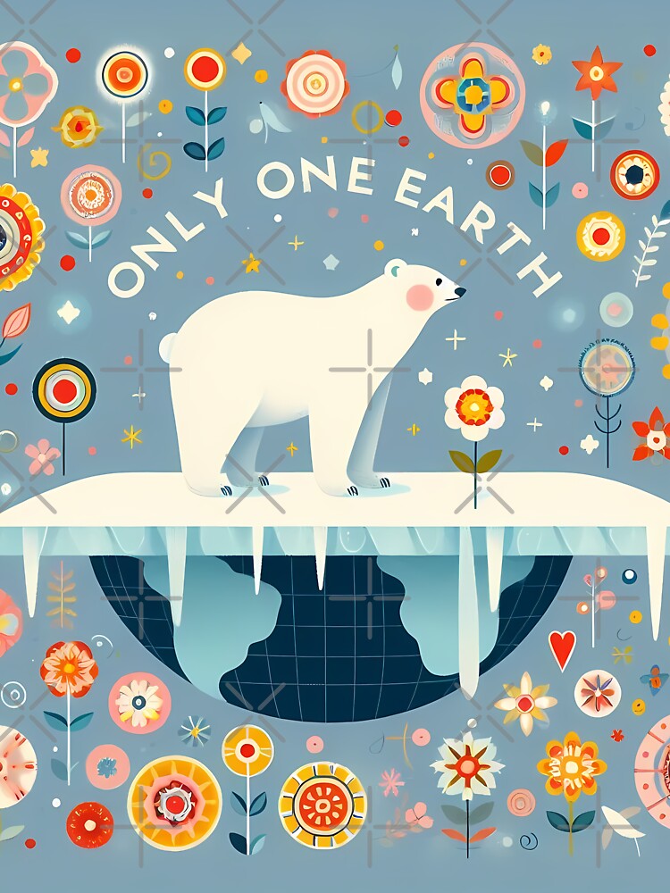 Only One Earth - Polar Bear Climate Awareness Scandinavian Folk Art by heidiannemorris © by FOLK ART FUSION