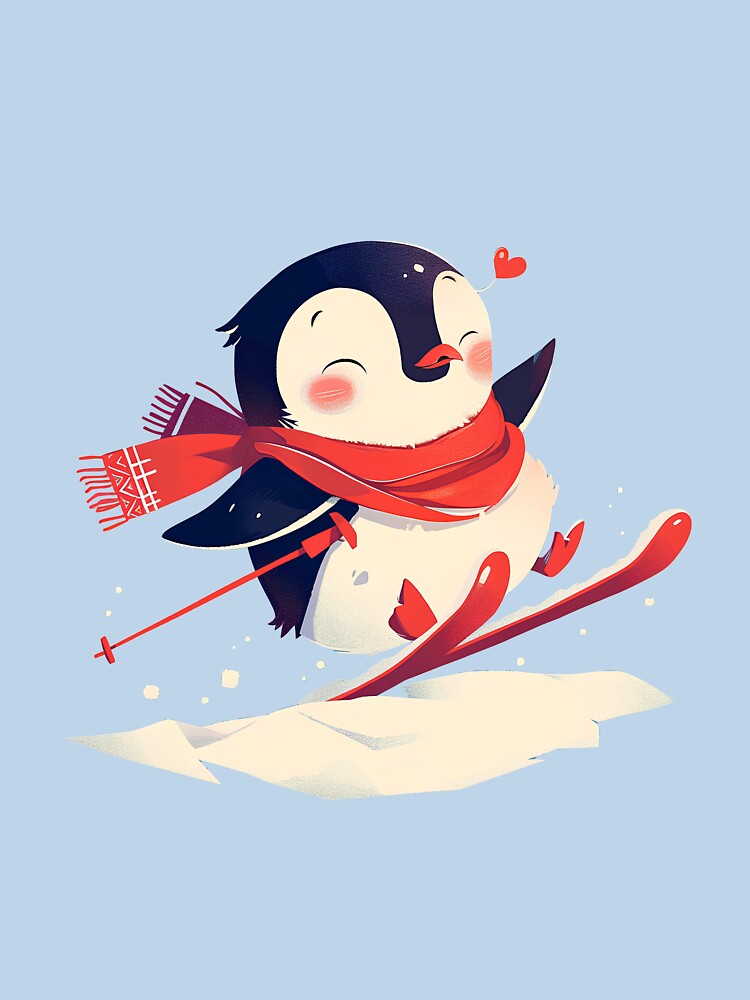 Adorable Skiing Penguin Minimalist Illustration by Windy-market