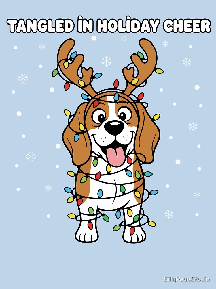 Tangled in Holiday Cheer Funny Christmas Dog | Sky Blue by SillyPawsStudio