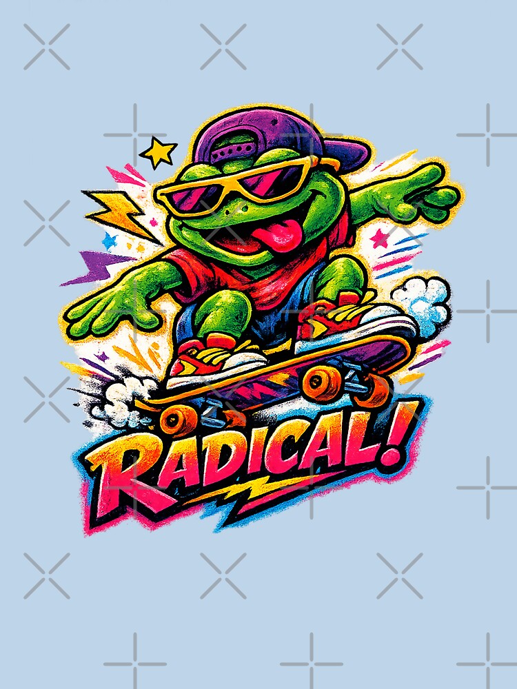 Radical Frog Skater – Retro 90s Cartoon Skateboarding Frog by slikar