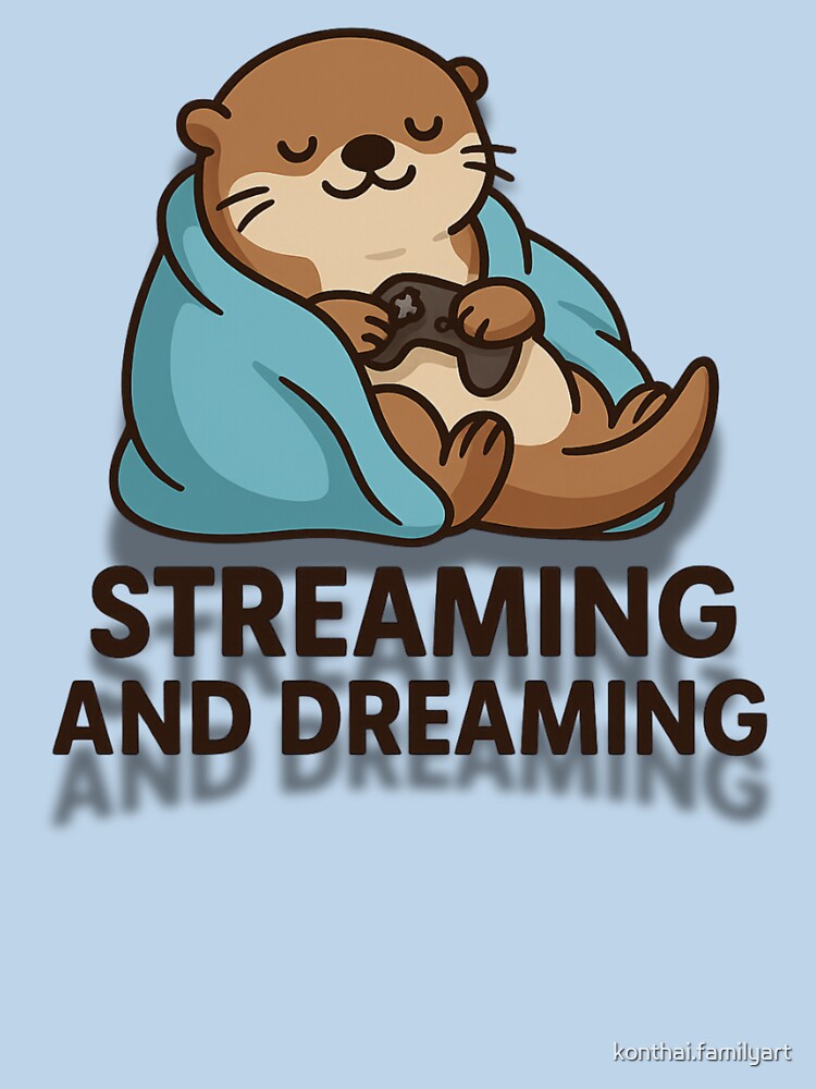Streaming and Dreaming – Cute Cartoon Otter Wrapped in Blanket Watching TV Illustration by konthai.familyart