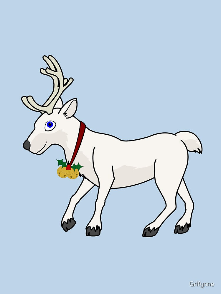 White Reindeer with Gold Christmas Jingle Bells by Grifynne