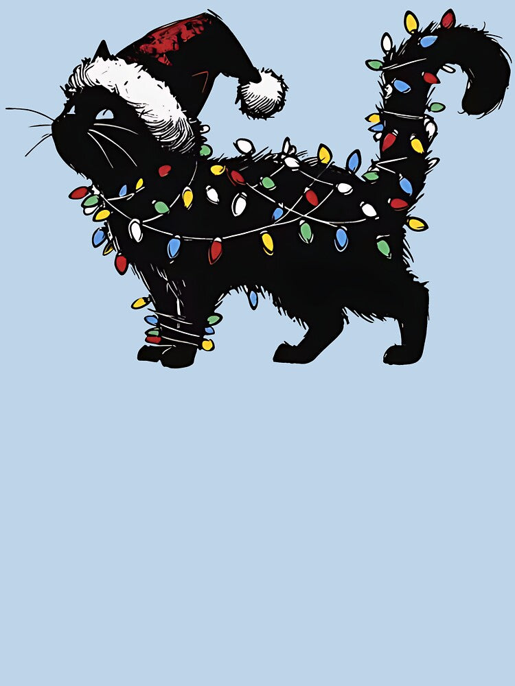 Merry Christmas Cute Black Dog Holiday Lights Santa Hat Graphic by Miniadecal