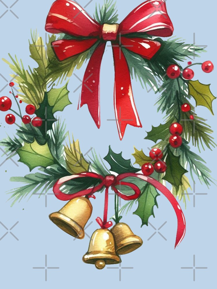 Festive Christmas Door Ornament with Red Ribbon and Greenery by PaintMeWorld