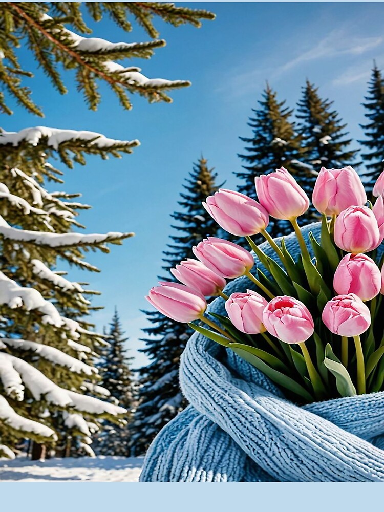 Winter Tulips Bouquet – Cozy Spring Flowers in Snow by AmetistLight