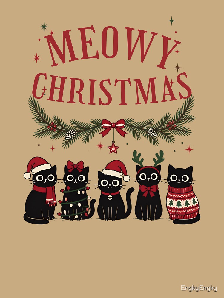 Meowy Christmas Five Black Cats Design by EngkyEngky