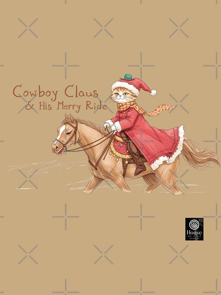 Cowboy Claus Cat Riding a Christmas Horse by HOUSE OF TIST