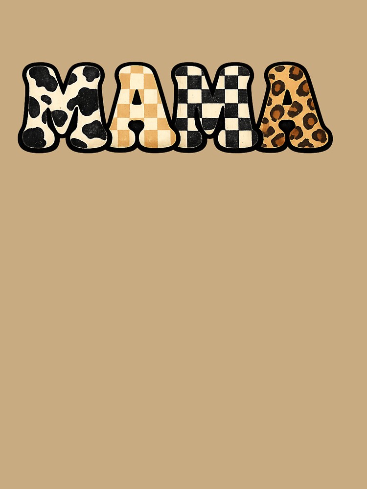 MAMA T-Shirt, Trendy Mama Cow Print Checkered Leopard Pattern Gift, Stylish Mom Life Graphic Tee for Mothers Day Mom Outfit by Azulinyo
