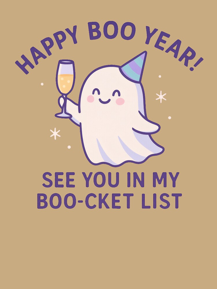 Happy Boo Year – Cute Ghost New Year Pun Design by Ombrya