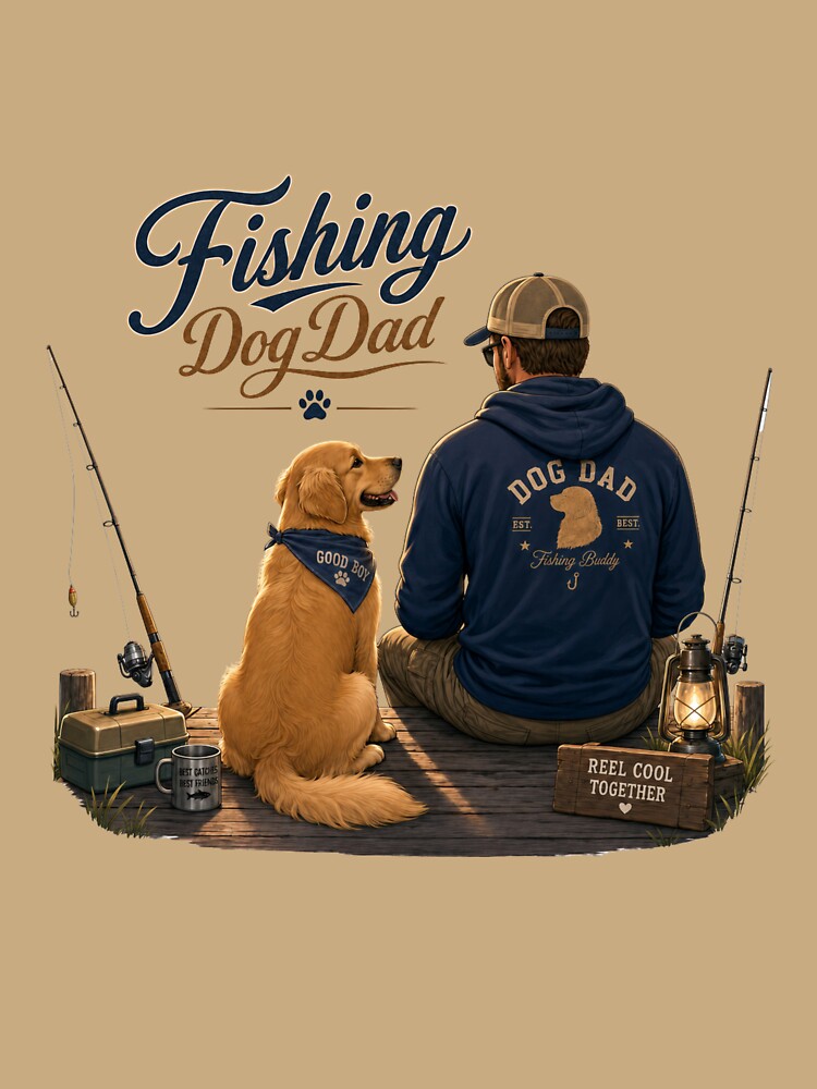 Fishing Golden Retriever Dog Dad Sunset Kawaii T-Shirt by Ashley critters